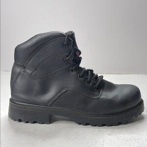 Black Leather Ankle-High Boots with Rugged Sole